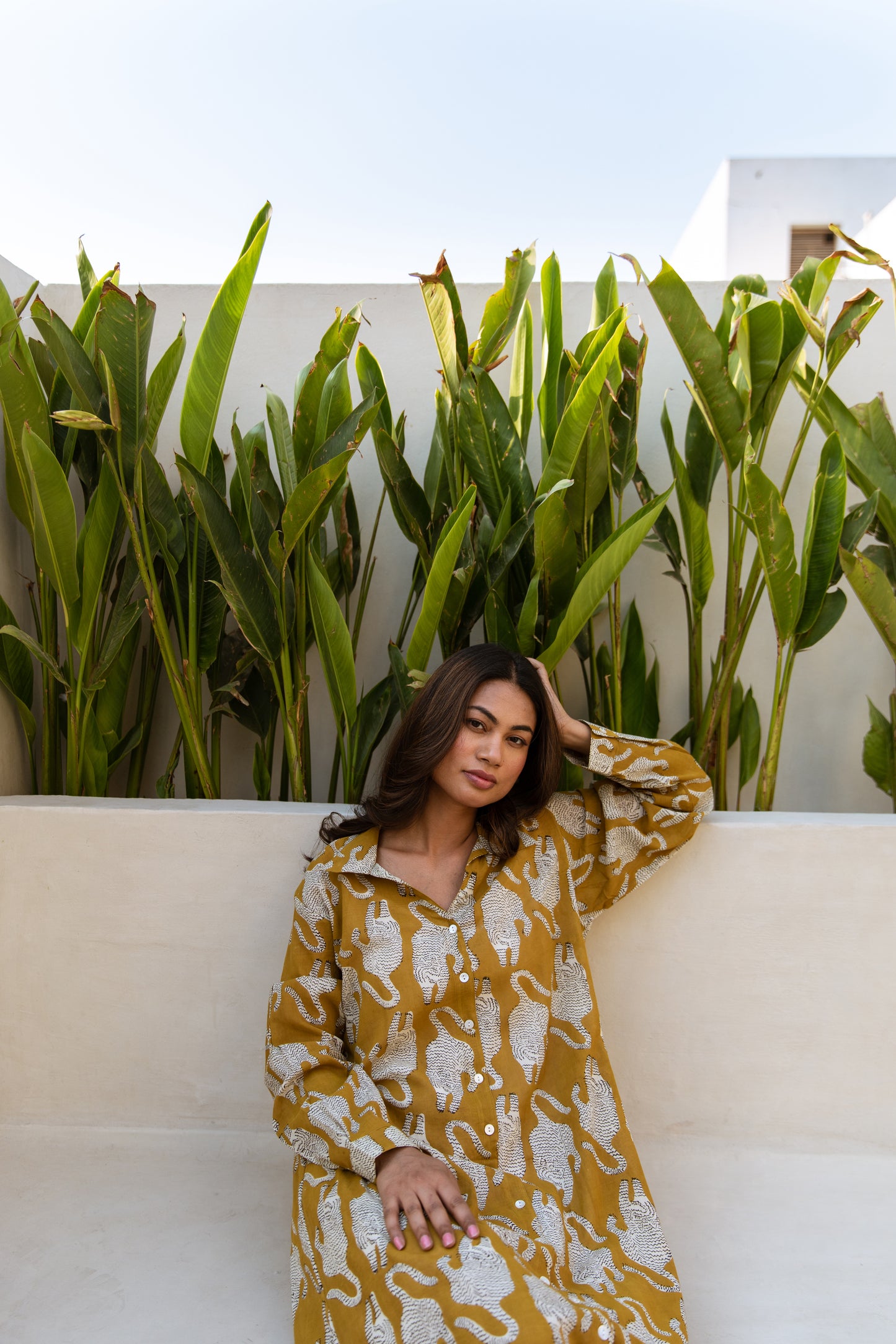 Yellow Tiger Shirt Dress