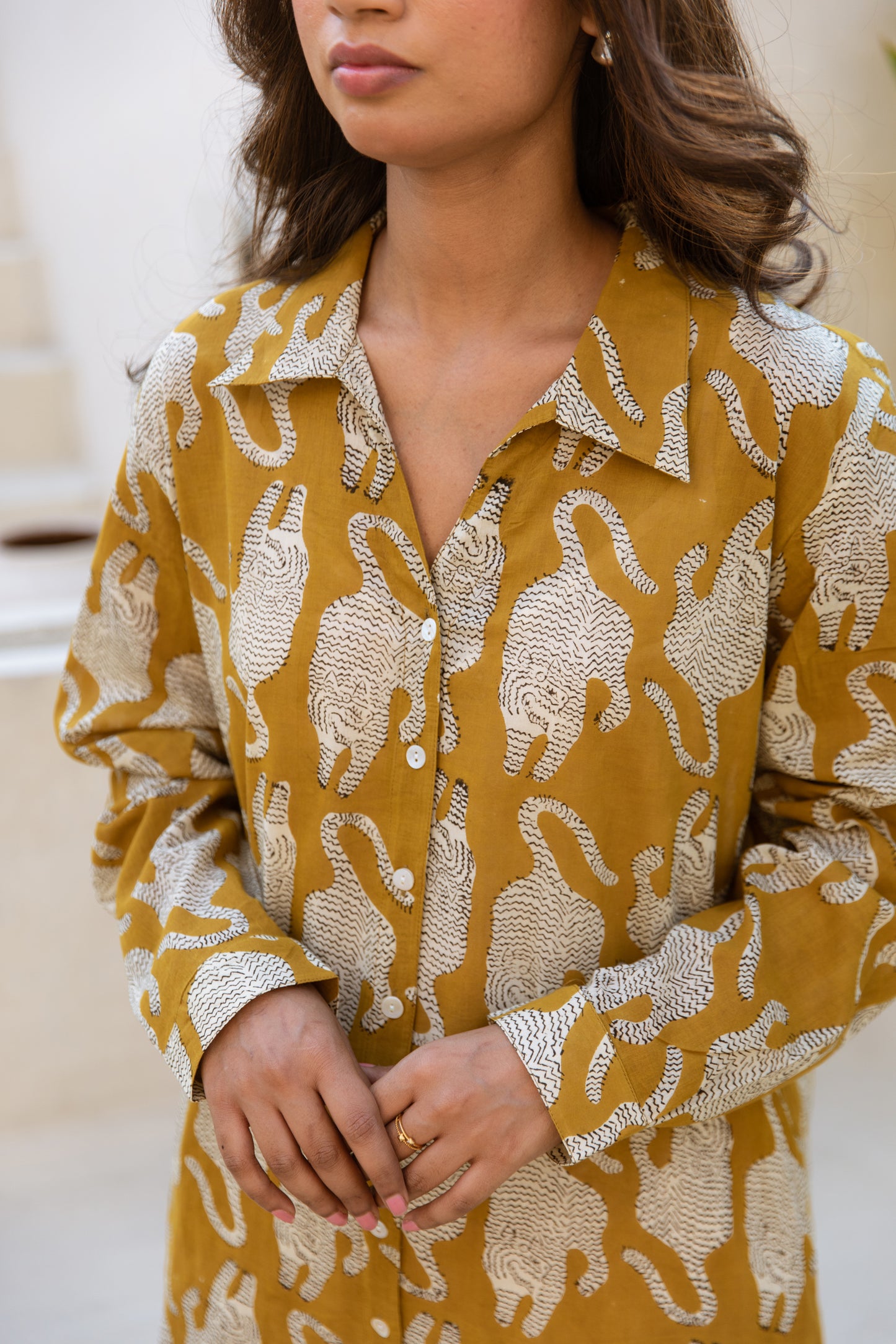 Yellow Tiger Shirt Dress